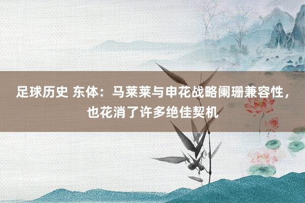 足球历史 东体：马莱莱与申花战略阑珊兼容性，也花消了许多绝佳契机